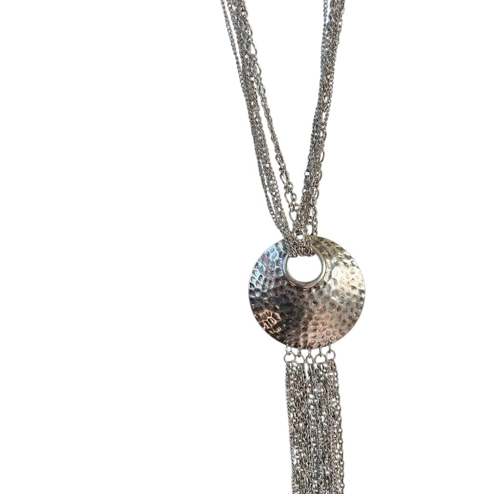 Silvertone Adjustable Long Fringe Statement Neckl… - image 2